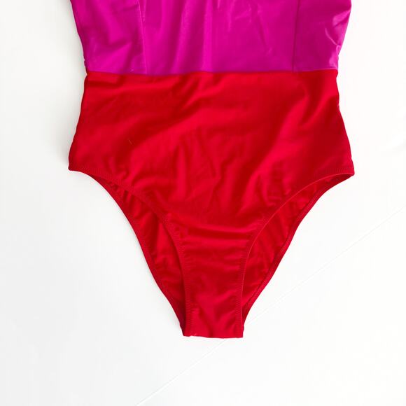 [Summersalt] The Swan Dive Colorblock Hibiscus Lava Pink One Piece Swimsuit Sz 8 - Picture 8 of 11